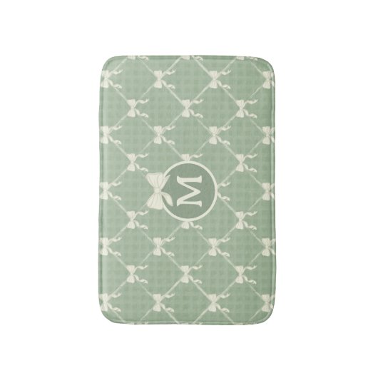 Coquette Bows Gingham Monogram Cream Sage Green Badmat (Voorkant Verticaal)