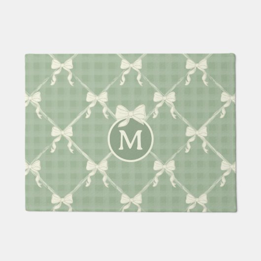 Coquette Bows Gingham Monogram Cream Sage Green Deurmat (Voorkant)