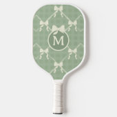 Coquette Bows Gingham Monogram Cream Sage Green Pickleball Paddle (Achterkant)
