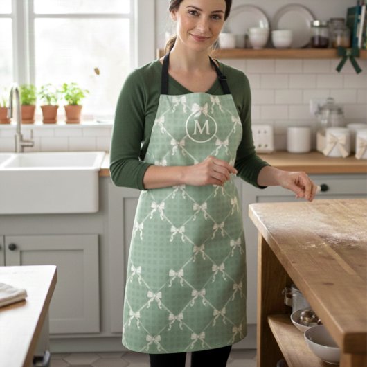 Coquette Bows Gingham Monogram Cream Sage Green Schort