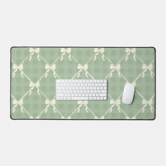 Coquette Bows Gingham Pattern Cream Sage Green  (Clavier et souris)