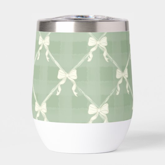 Coquette Bows Gingham Pattern Cream Sage Green  (Avant)