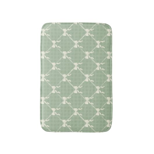 Coquette Bows Gingham Pattern Cream Sage Green Badmat (Voorkant Verticaal)