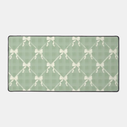 Coquette Bows Gingham Pattern Cream Sage Green  Bureaumat (Voorkant)