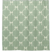 Coquette Bows Gingham Pattern Cream Sage Green Douchegordijn (Voorkant)