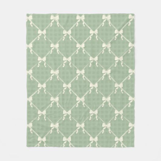 Coquette Bows Gingham Pattern Cream Sage Green  Fleece Deken (Voorkant)