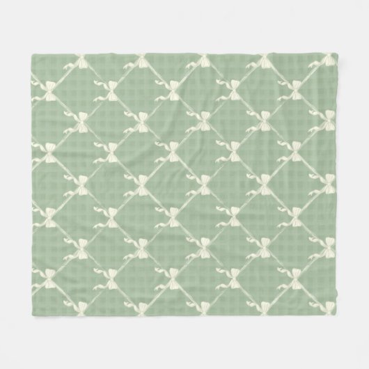 Coquette Bows Gingham Pattern Cream Sage Green Fleece Deken (Voorkant (Horizontaal))