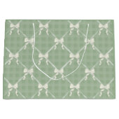 Coquette Bows Gingham Pattern Cream Sage Green Groot Cadeauzakje (Voorkant)