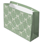 Coquette Bows Gingham Pattern Cream Sage Green Groot Cadeauzakje (Achterkant Gekanteld)