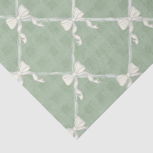 Coquette Bows Gingham Pattern Cream Sage Green  Tissuepapier (Detail)