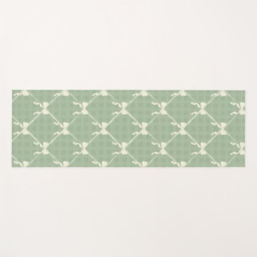 Coquette Bows Gingham Pattern Cream Sage Green Yogamat (Voorkant (horizontaal))