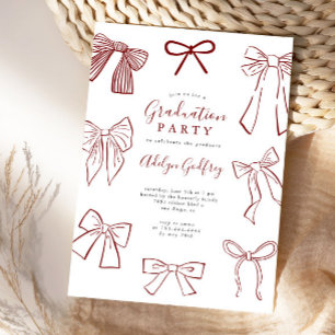 Coquette Bows Maroon Graduation Party Uitnodiging