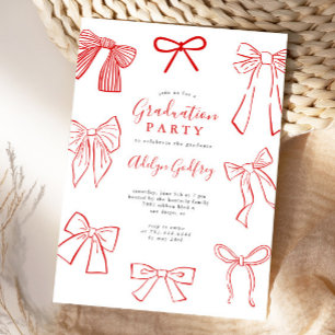 Coquette Bows Red Graduation Party Invitation