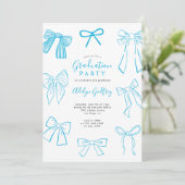 Coquette Bows Sky Blue Graduation Party Invitation (Debout devant)