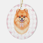 Coquette Brown Pomeranian Dog Pink Gingham Bows Keramisch Ornament (Links)