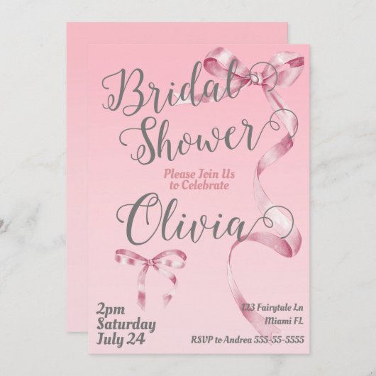 Coquette bruids douche uitnodiging (Voorkant / Achterkant)