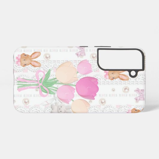 Coquette Bunny Phone Case – White & Floral Samsung Galaxy Hoesje (Achterkant horizontaal)