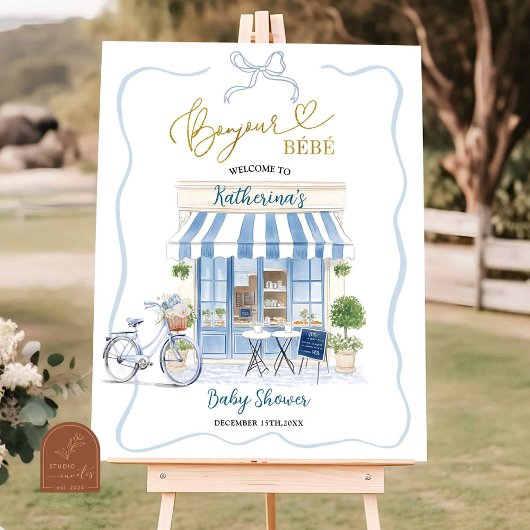 Coquette Café parisien Affiche de bienvenue bleue 