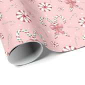 Coquette Candy Cane Pattern Holiday Cadeaupapier (Rol Hoek)