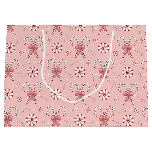 Coquette Candy Cane Pattern Holiday Groot Cadeauzakje (Voorkant)