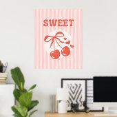 Coquette Cerise Sucrée Affiche Fille Rose Rayée (Bureau à domicile)