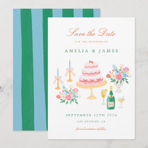 Coquette Charm Handgeschilderde Trouwkaart Save th The Date