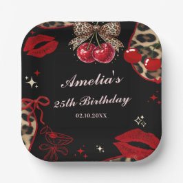 Coquette Cherry Cheetah Birthday Party Papieren Bordje