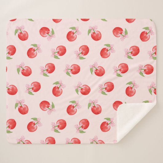 Coquette Cherry en Bow Sherpa Blanket Sherpa Deken (Voorkant (horizontaal))