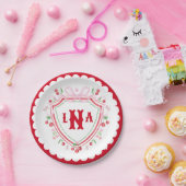 Coquette Cherry Monogram Crest Bruiloftsborrel Papieren Bordje (Feest)