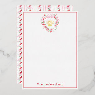 Coquette Cherry Monogram Crest Vrijgezellenfeest Folie Uitnodiging