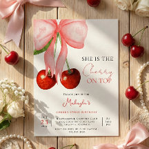 Coquette Cherry on Top Girl Birthday Invitation