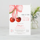 Coquette Cherry on Top Girl Birthday Invitation (Debout devant)