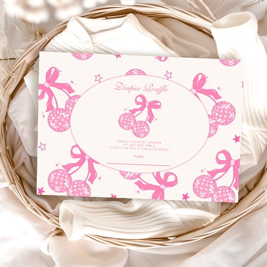 Coquette Cherry op Top Baby Diapper Raffle Informatiekaartje