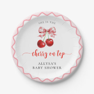 Coquette Cherry Op Top Wavy Cherry Baby shower Papieren Bordje