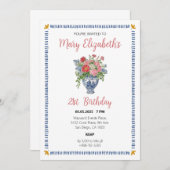 Coquette Chinoiserie Floral Invitation d'anniversa (Devant / Derrière)