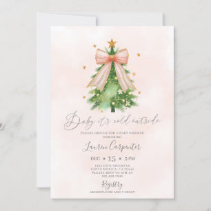 Coquette Christmas Baby shower Girl Invitation Kaart