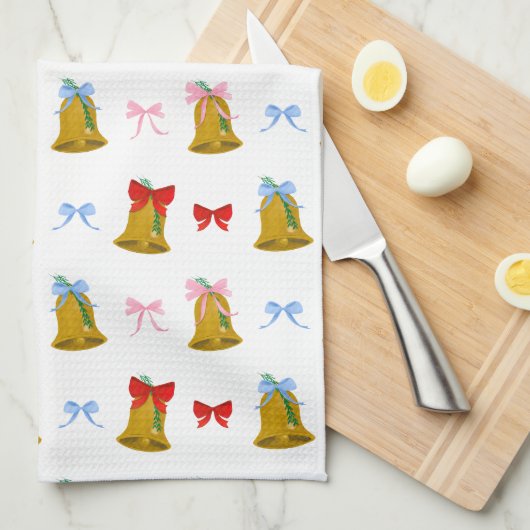 Coquette Christmas Bells en Bows Preppy Classic Theedoek (Quarter Fold)