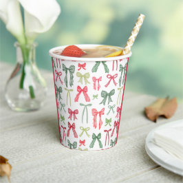 Coquette Christmas Bows Cups – Vintage Red & Green Papieren Bekers