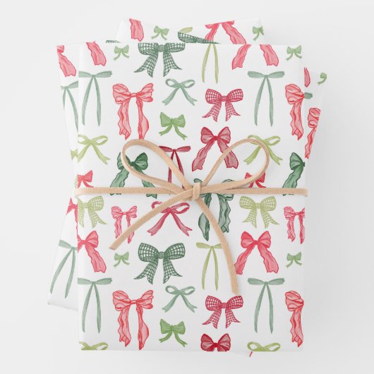 Coquette Christmas Bows Wrapping Paper – Red & Gre (In situ)