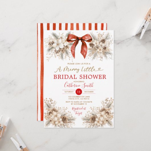 Coquette Christmas Bridal Shower Invitation (Devant/Arrière en situation)