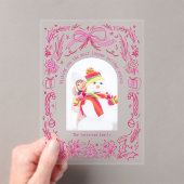 Coquette Christmas Family Foto Rood Roze Doodle Acryl Uitnodigingen (Insitu (Draagbaar))