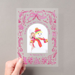 Coquette Christmas Family Foto Rood Roze Doodle Acryl Uitnodigingen