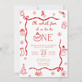 Coquette Christmas First Birthday Invitation Kaart (Voorkant)
