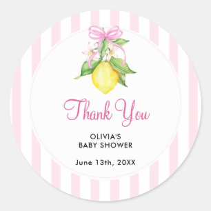 Coquette citroengele baby shower bedankje ronde sticker