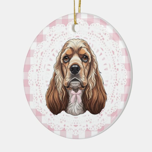 Coquette Cocker Spaniel Dog Pink Gingham Bows Keramisch Ornament (Links)