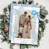 Coquette-Core Bleke Blauwe Bogen Kerstfoto Feestdagenkaart