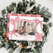 Coquette-Core Rode & Roze Bogen Foto Kerstmis Feestdagenkaart