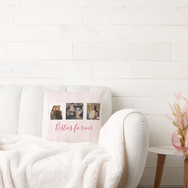 coquette Custom Besties Photos Collage Pink Stripe Kussen (Bank)