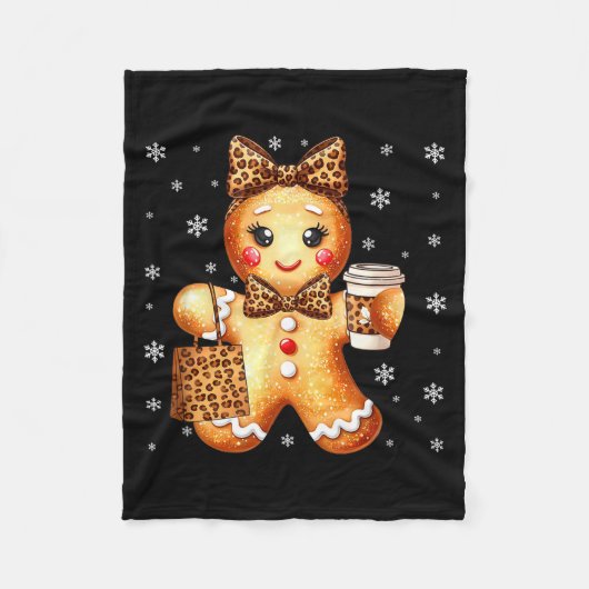Coquette Cute Gingerbread Leopard Bow Christmas Gi Fleece Deken (Voorkant)