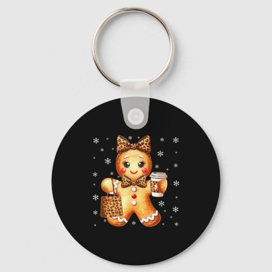 Coquette Cute Gingerbread Leopard Bow Christmas Gi Sleutelhanger (Voorkant)